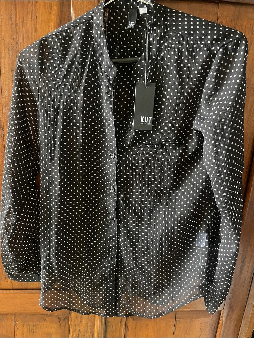 NWT Kut from the Kloth Black and White Polka Dot Blouse